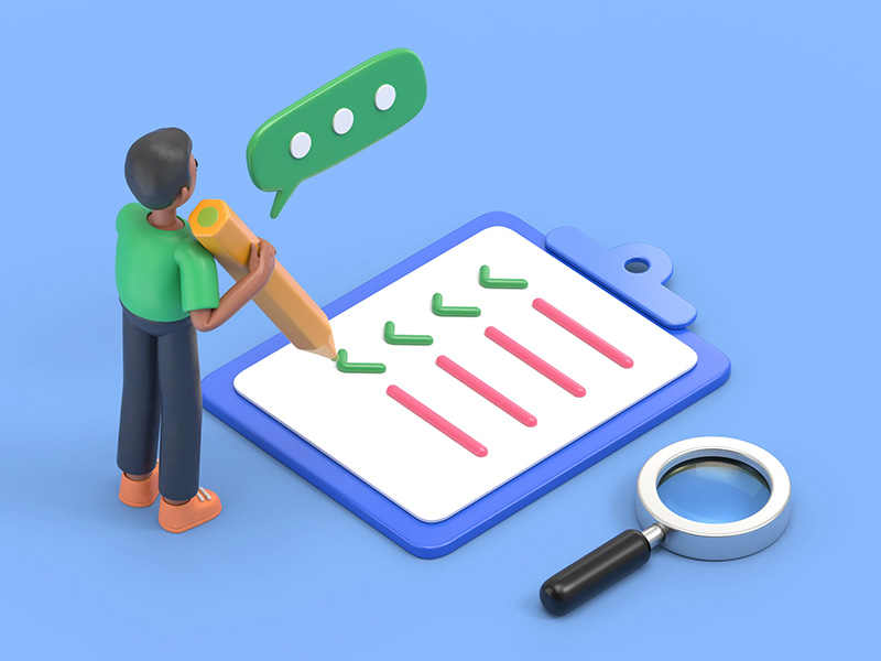 3D illustration of smiling afro man David.Survey concept banner with characters. Can use for web banner, infographics, hero images.3D rendering on white background.